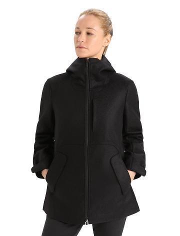 Black Icebreaker Felted Merino Hooded Women's Jackets | AU 1652WNBY